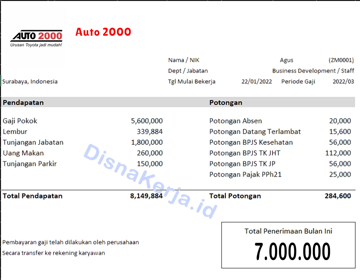 Slip Gaji Auto 2000