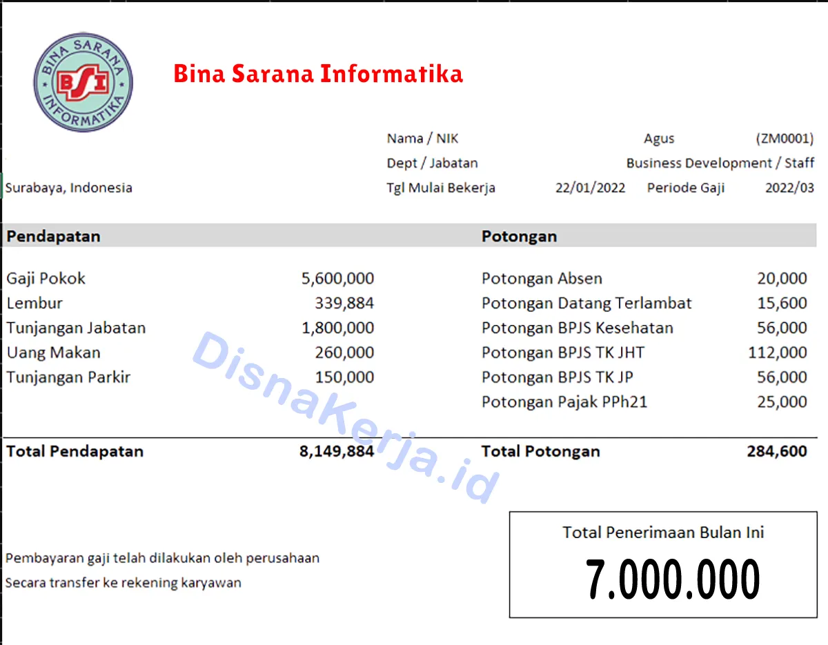 Slip Gaji Bina Sarana Informatika