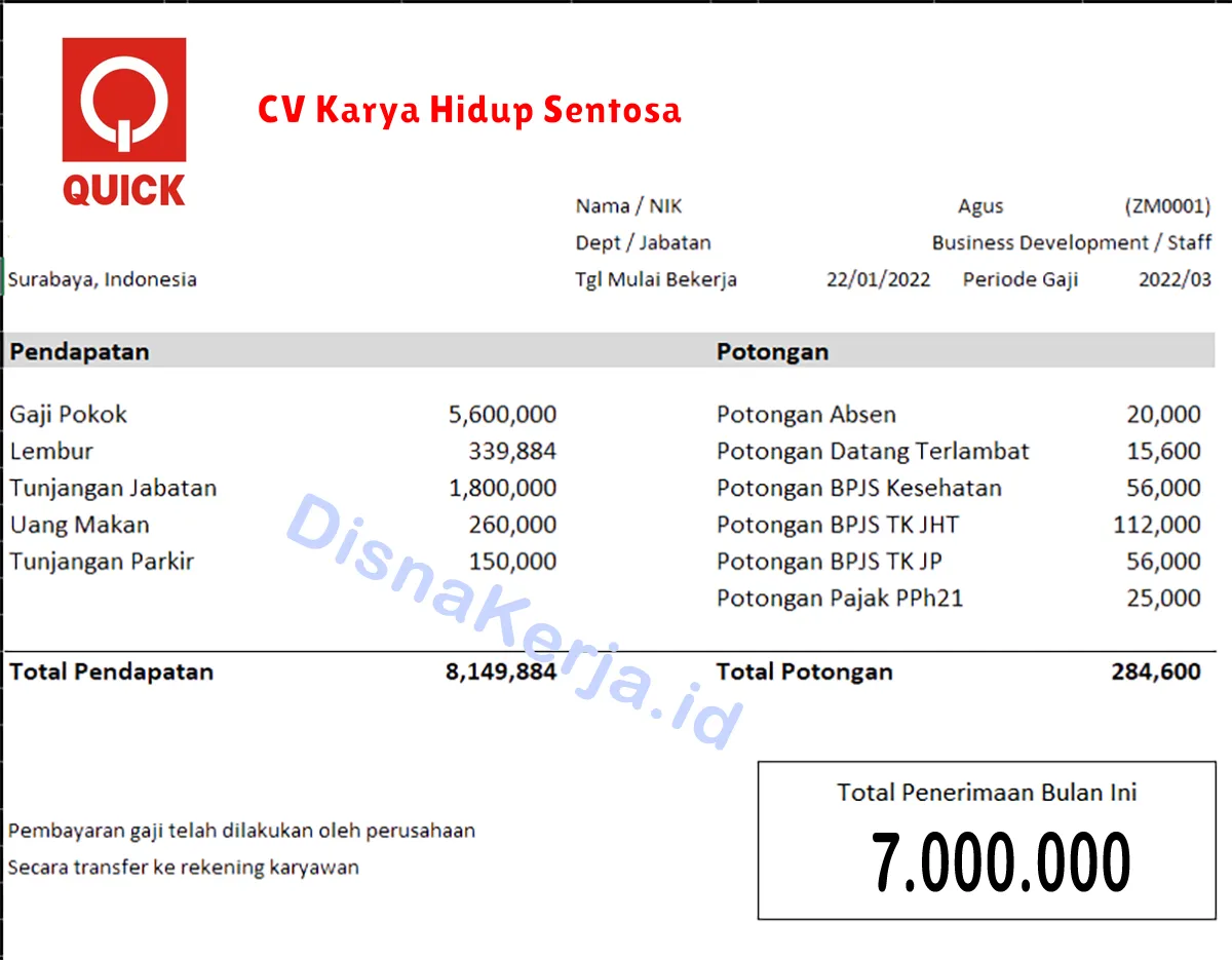 Slip Gaji CV Karya Hidup Sentosa