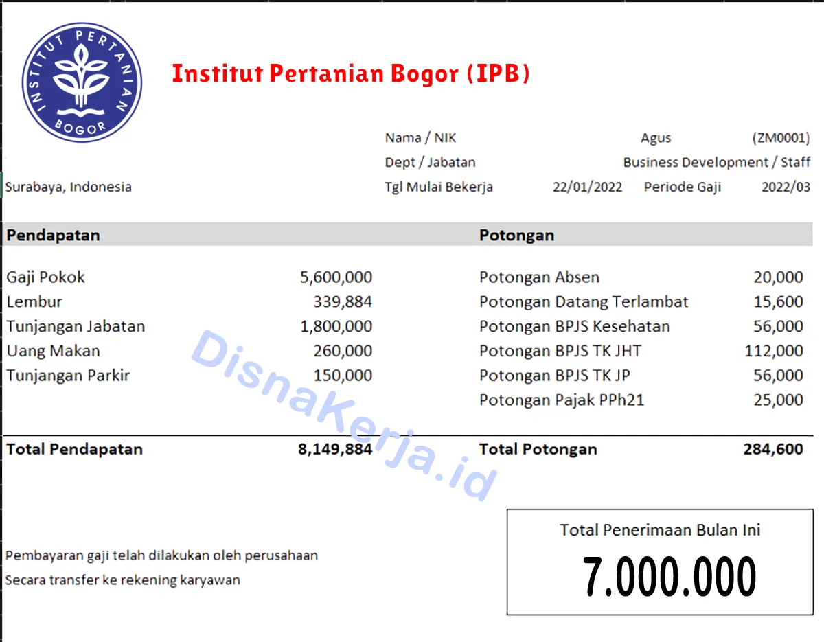 Slip Gaji Institut Pertanian Bogor (IPB)