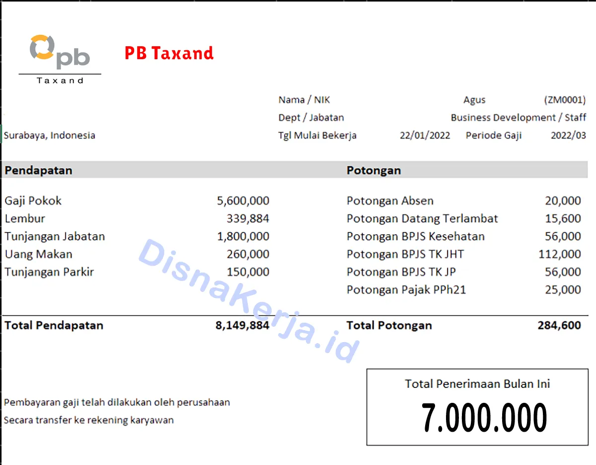 Slip Gaji PB Taxand