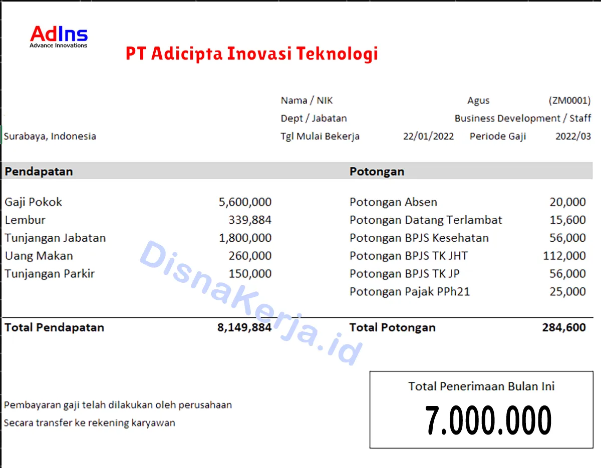 Slip Gaji PT Adicipta Inovasi Teknologi