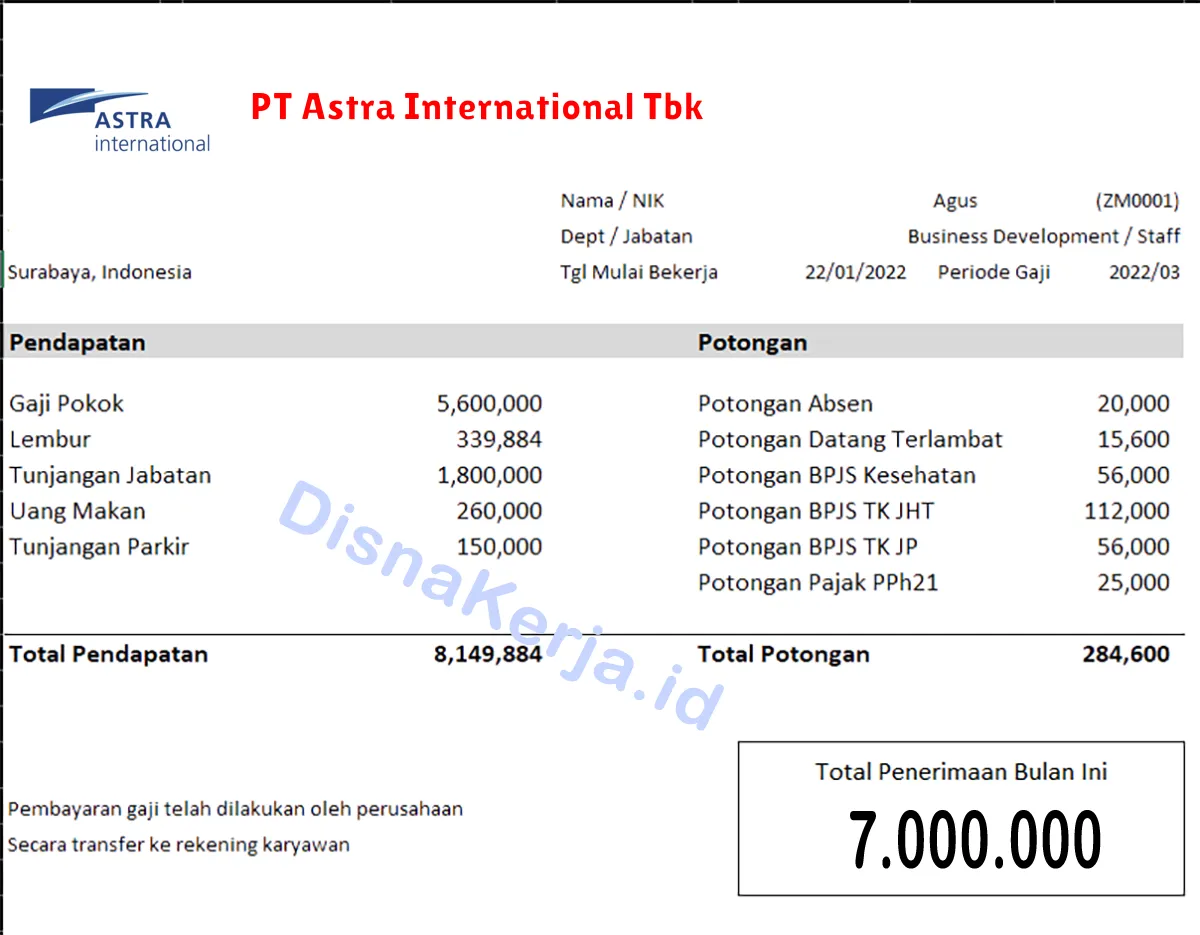 Slip Gaji PT Astra International Tbk