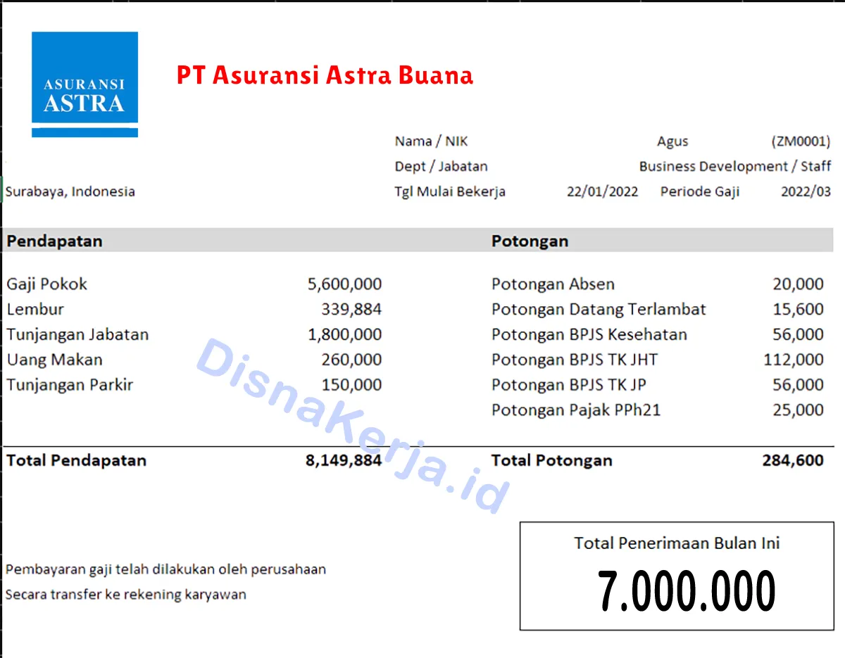 Slip Gaji PT Asuransi Astra Buana