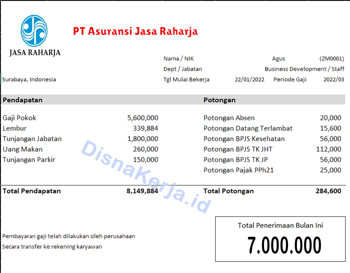 Slip Gaji PT Asuransi Jasa Raharja