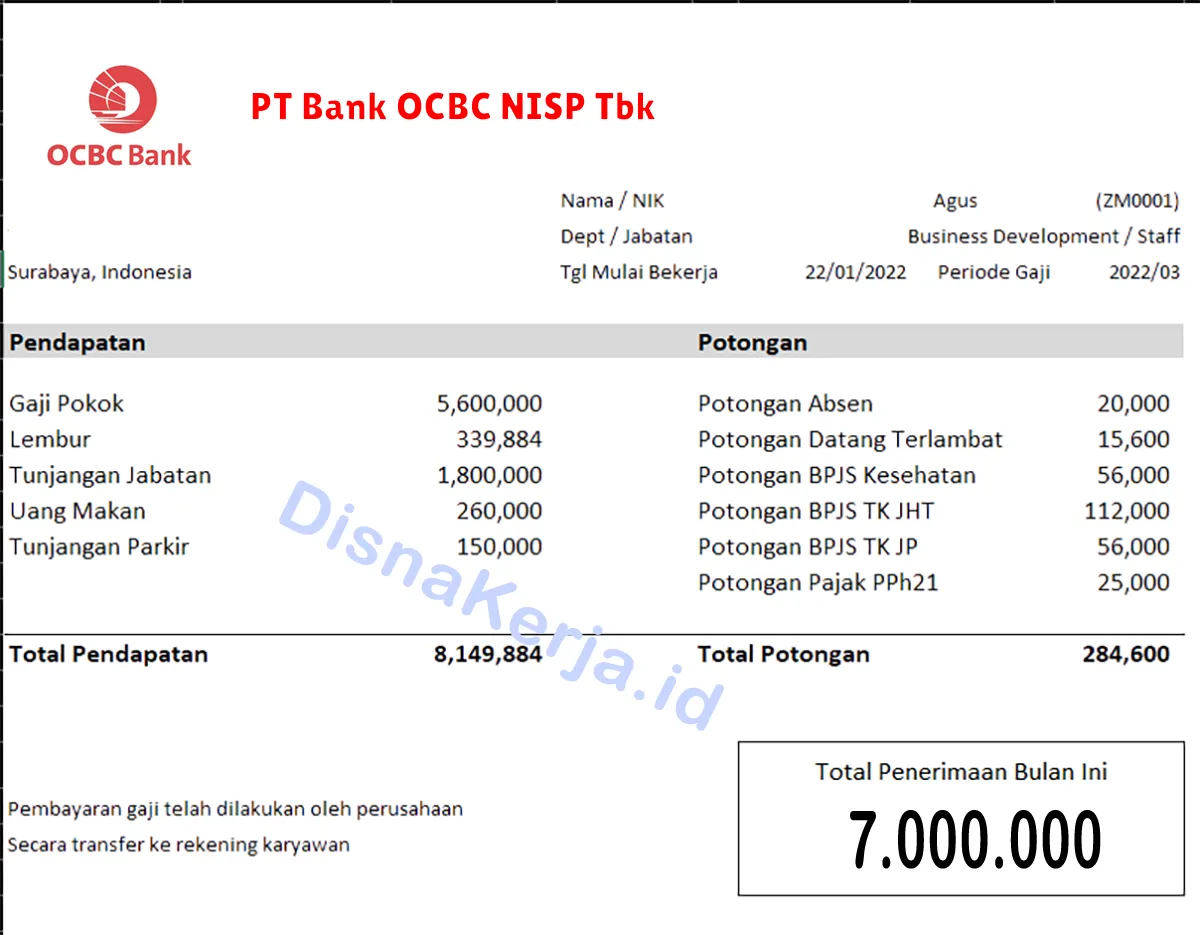 Slip Gaji PT Bank OCBC NISP Tbk