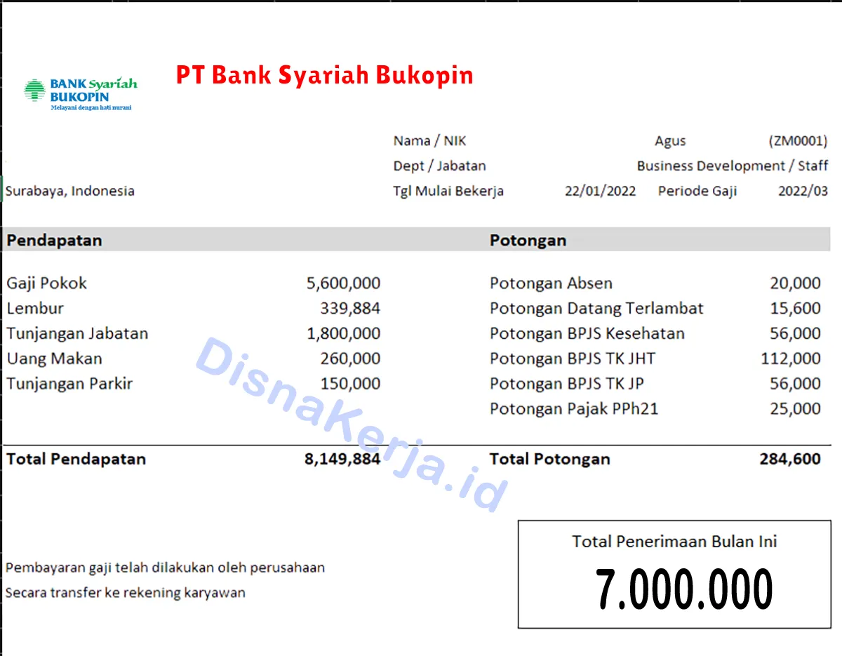 Slip Gaji PT Bank Syariah Bukopin