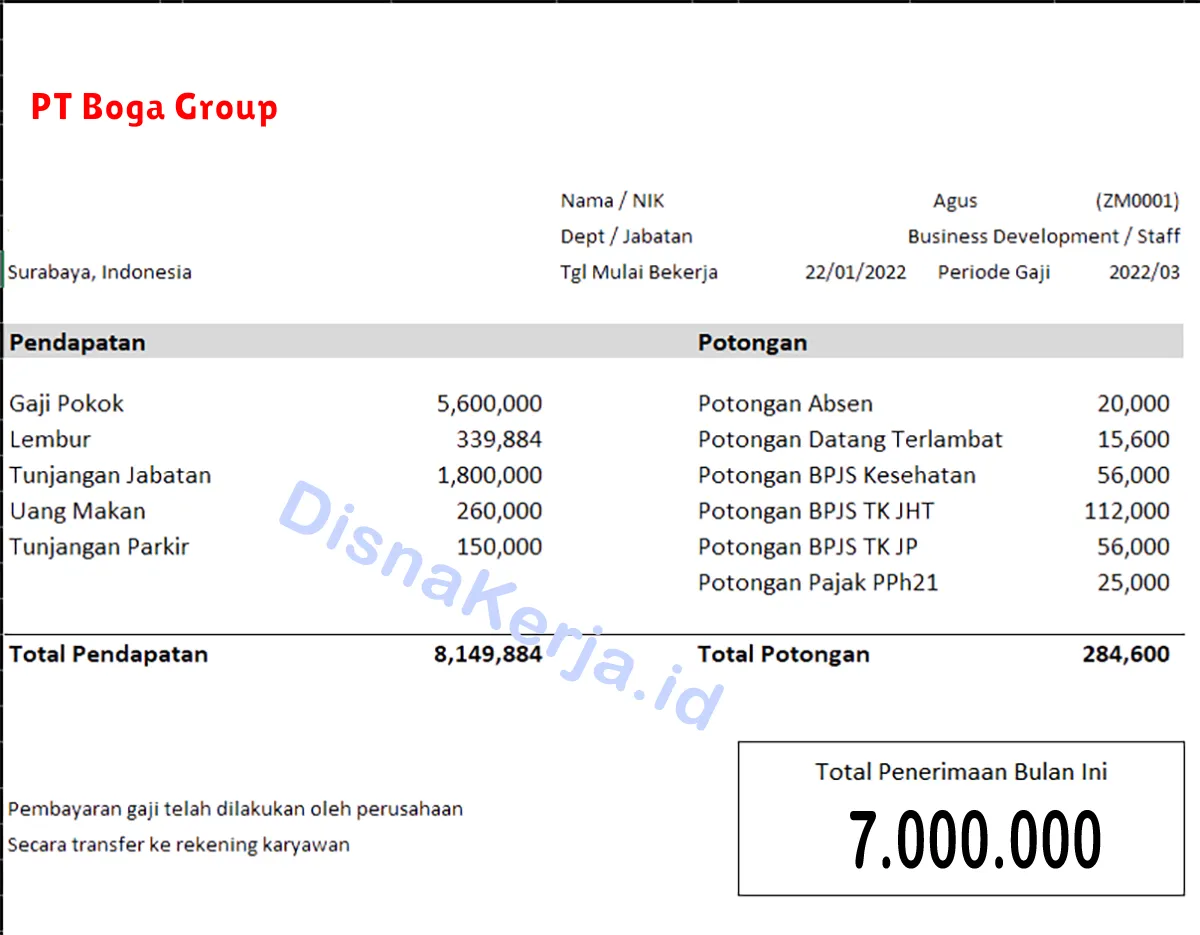 Slip Gaji PT Boga Group