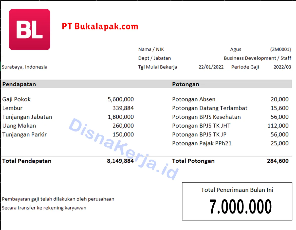 Slip Gaji PT Bukalapak.com