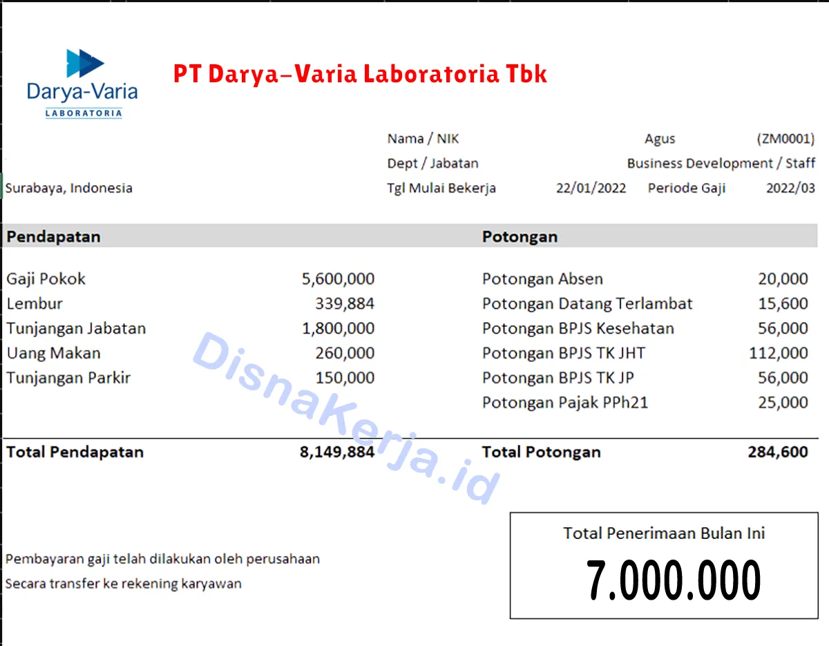 Slip Gaji PT Darya-Varia Laboratoria Tbk