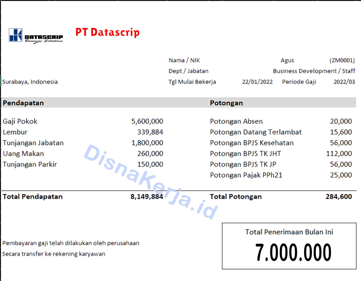 Slip Gaji PT Datascrip