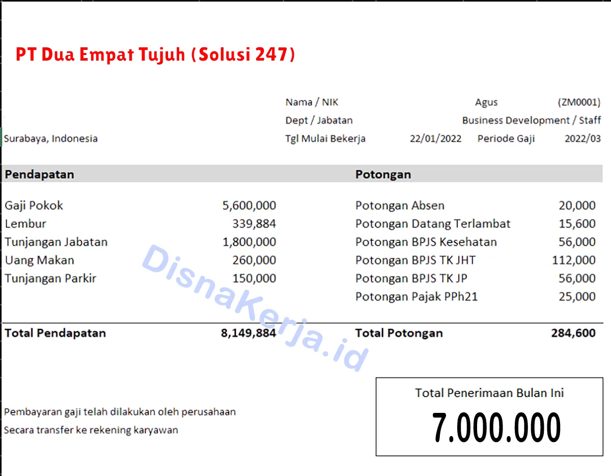 Slip Gaji PT Dua Empat Tujuh (Solusi 247)