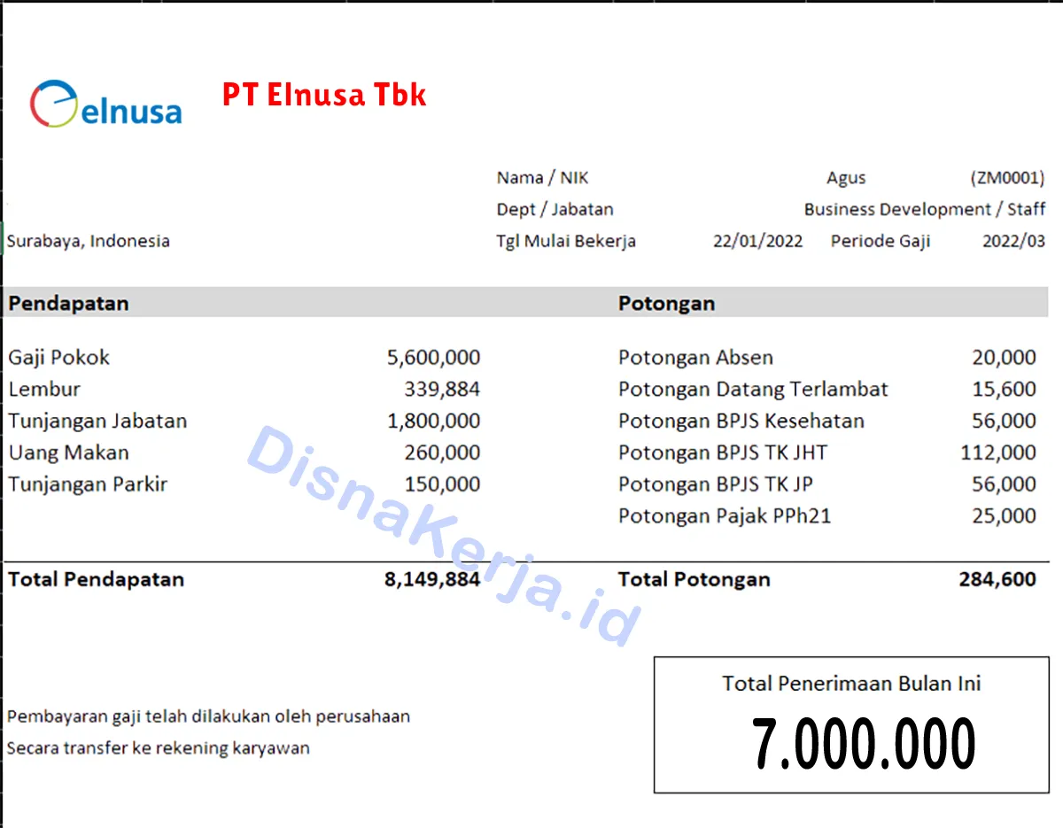 Slip Gaji PT Elnusa Tbk