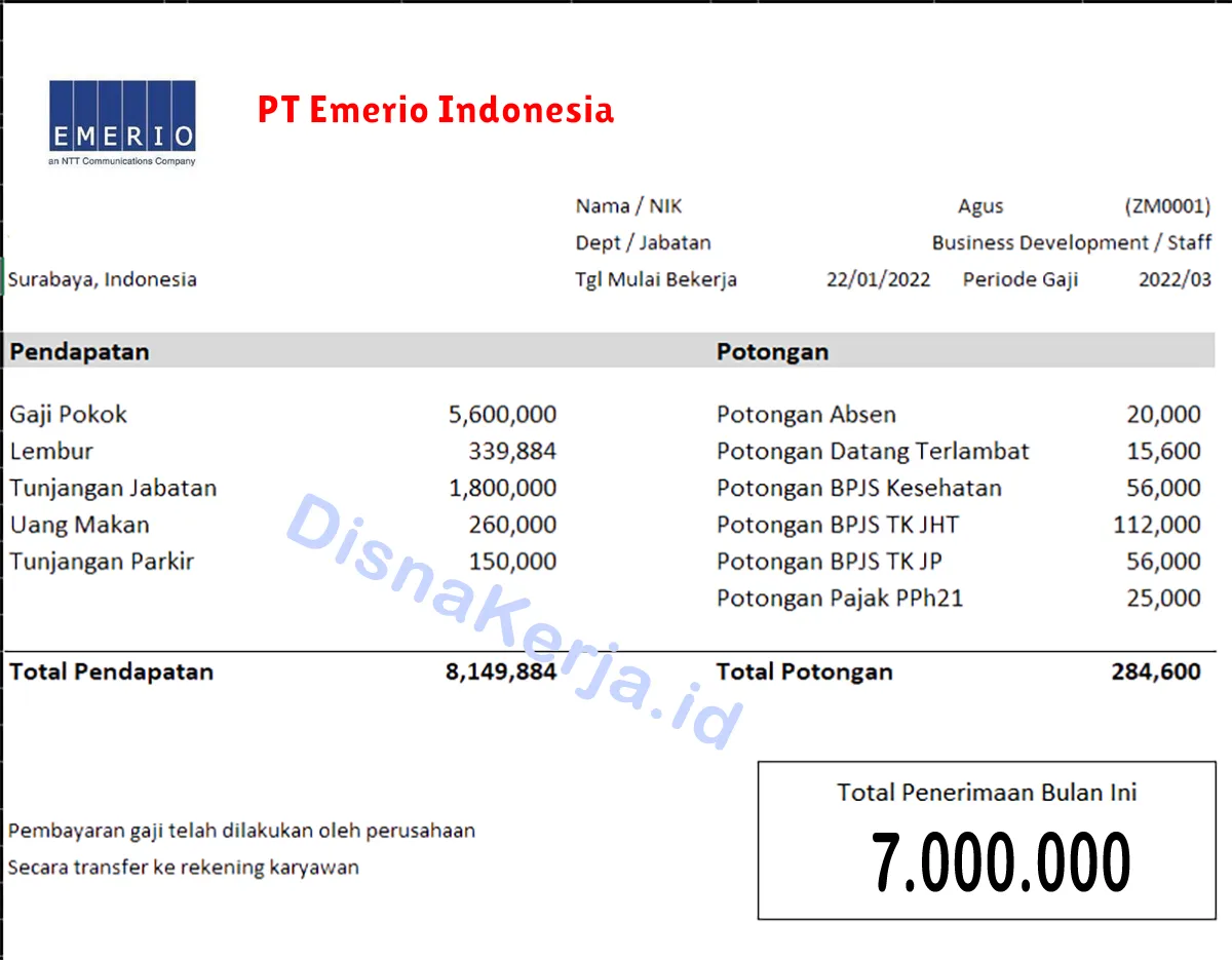 Slip Gaji PT Emerio Indonesia