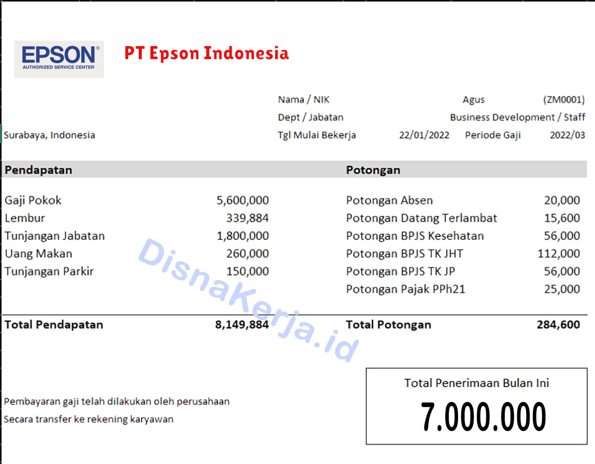 Slip Gaji PT Epson Indonesia