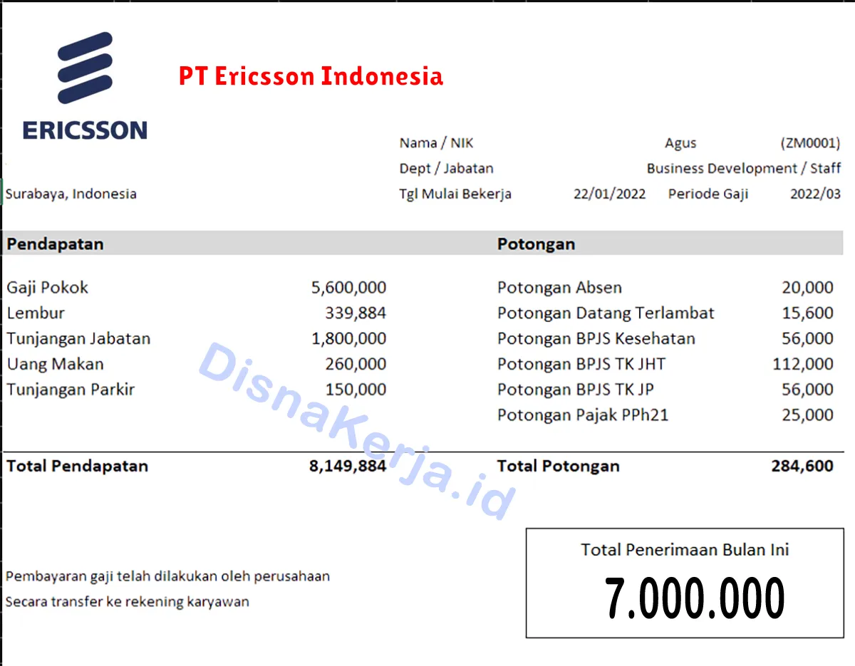 Slip Gaji PT Ericsson Indonesia