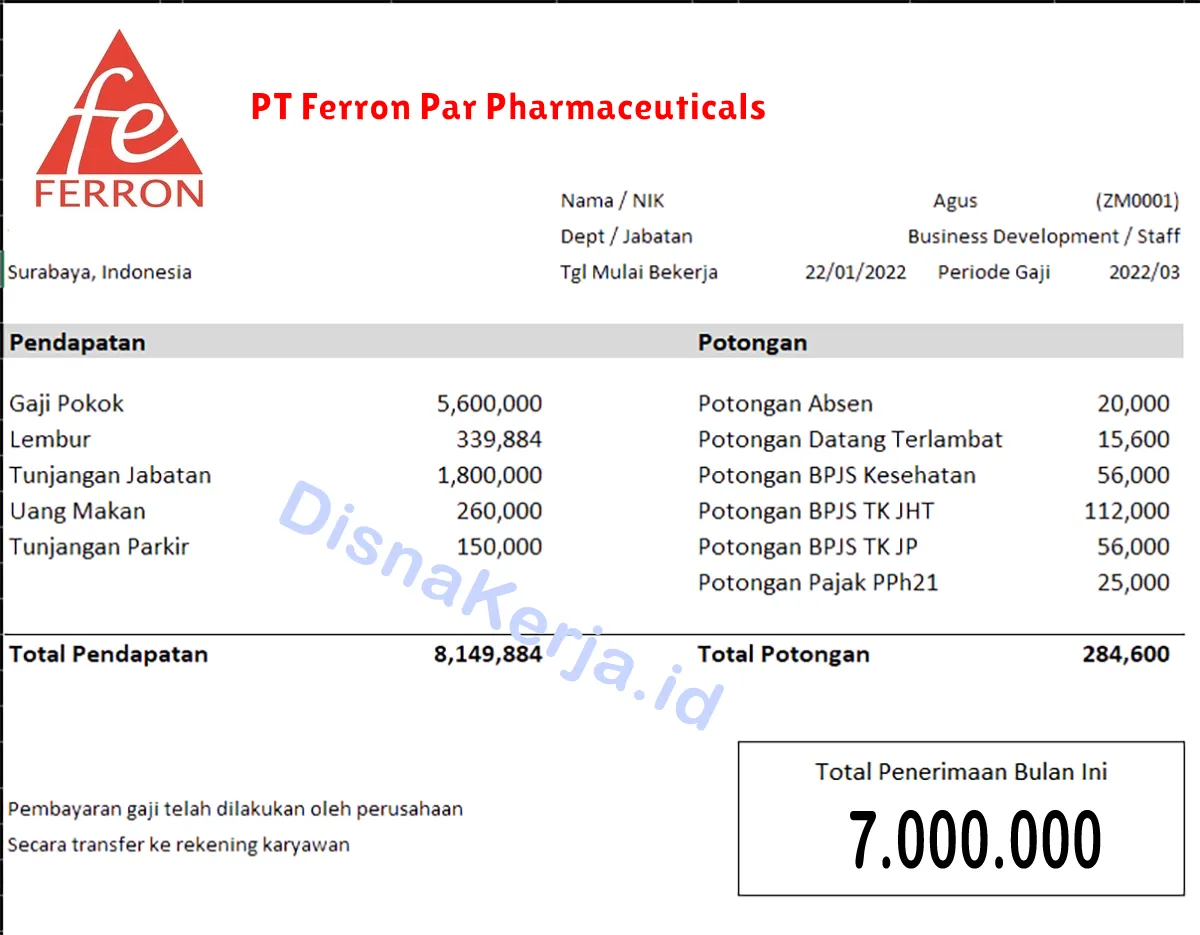 Slip Gaji PT Ferron Par Pharmaceuticals