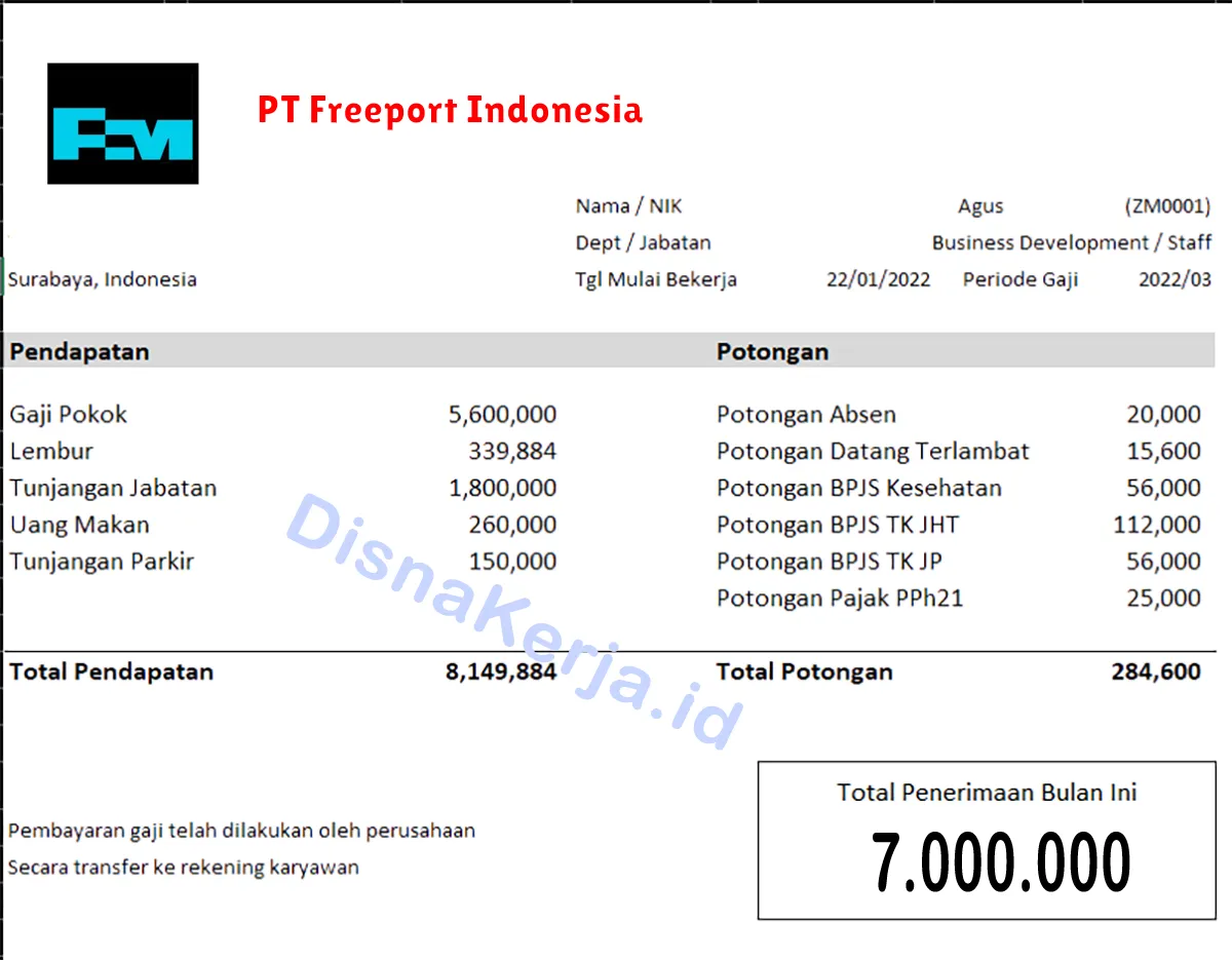 Slip Gaji PT Freeport Indonesia