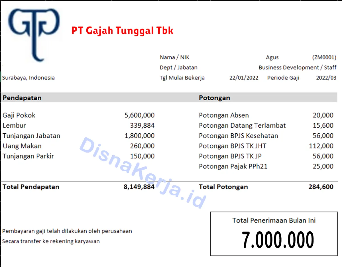 Slip Gaji PT Gajah Tunggal Tbk