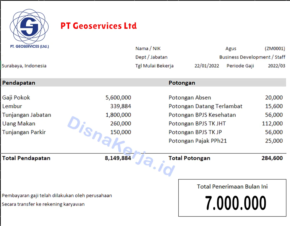 Slip Gaji PT Geoservices Ltd