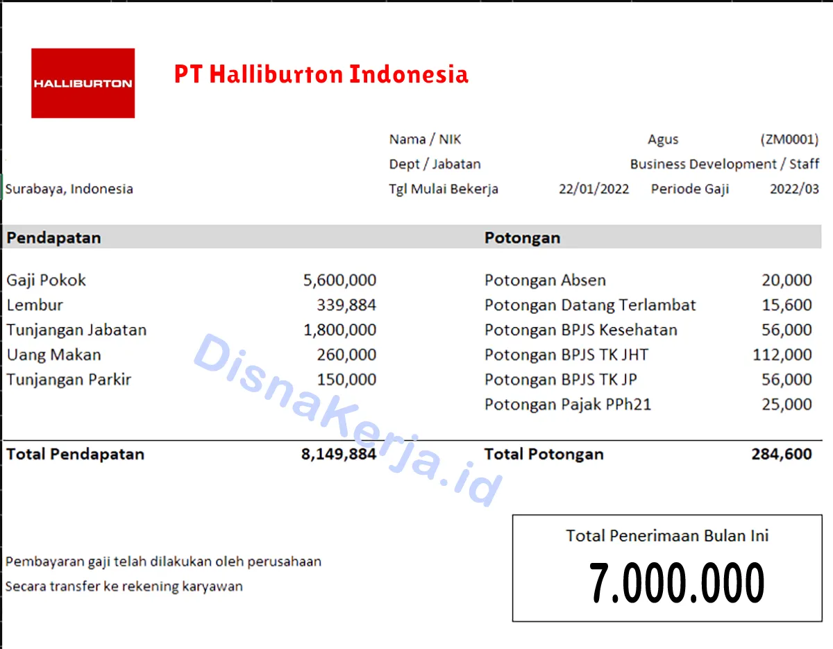 Slip Gaji PT Halliburton Indonesia