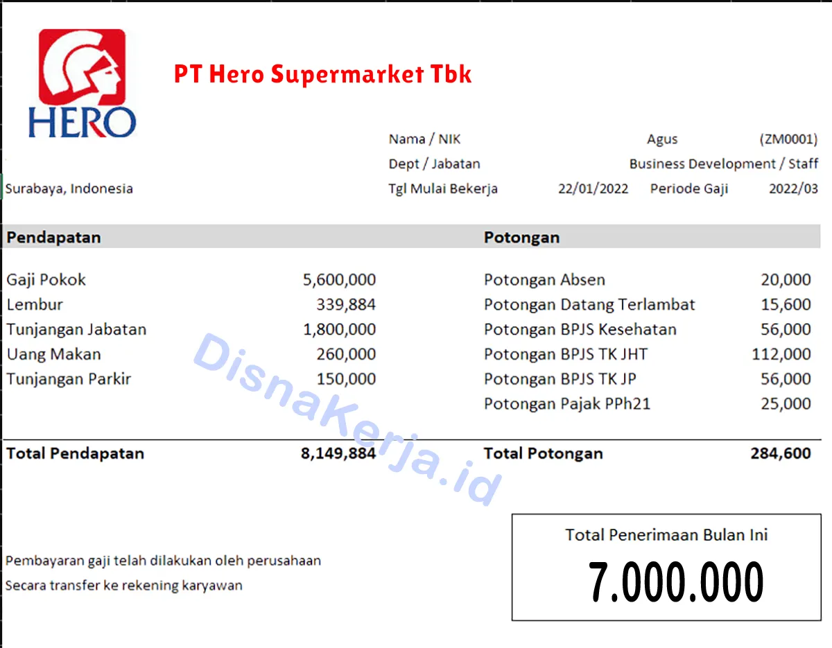 Slip Gaji PT Hero Supermarket Tbk