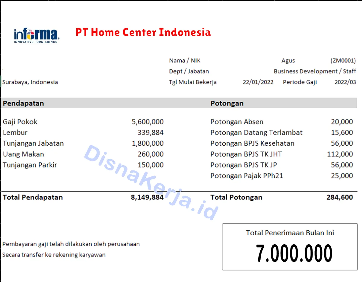 Slip Gaji PT Home Center Indonesia