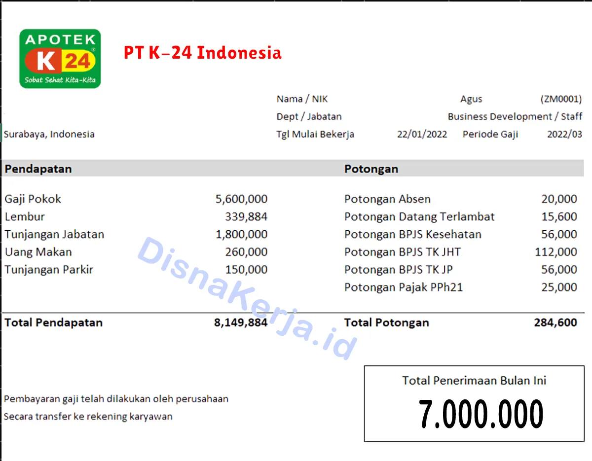 Slip Gaji PT K-24 Indonesia