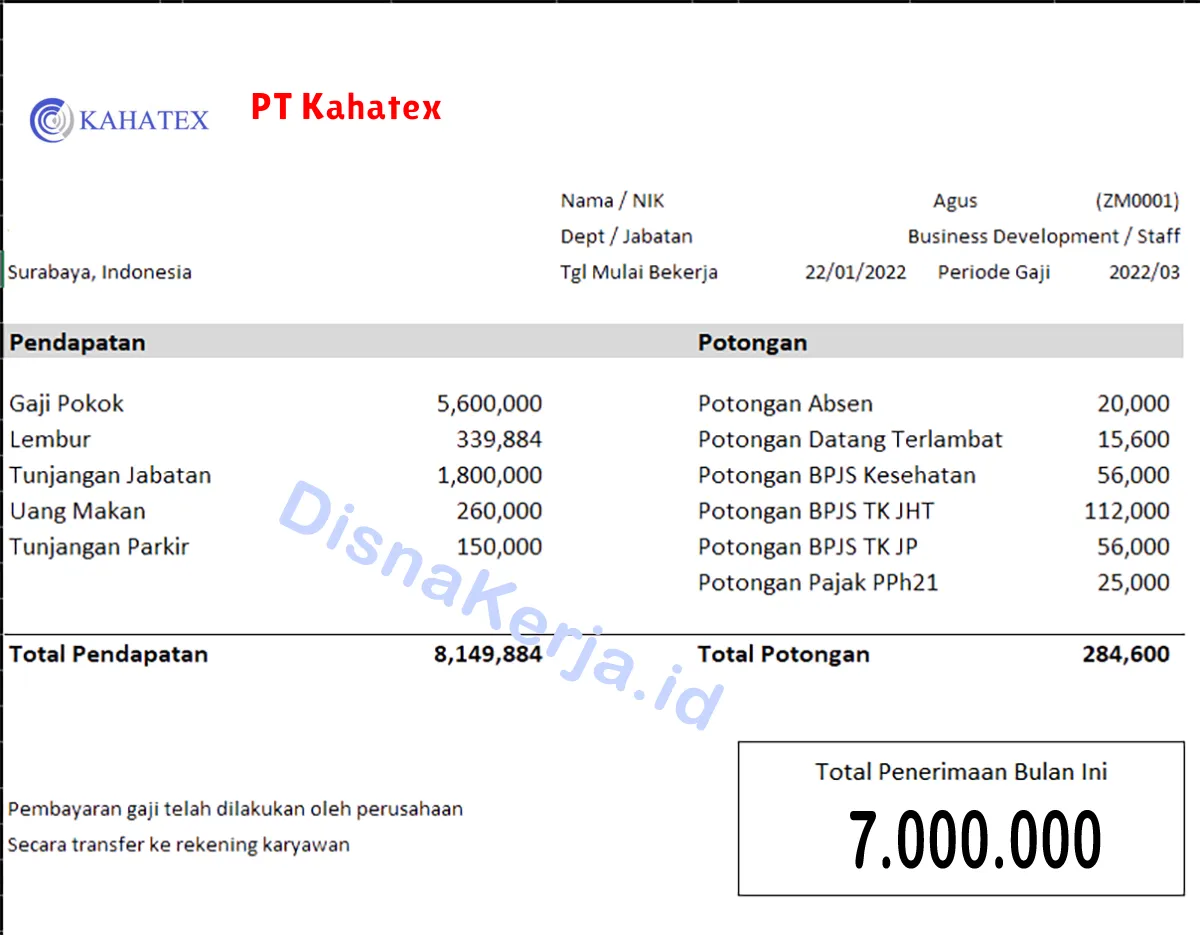 Slip Gaji PT Kahatex