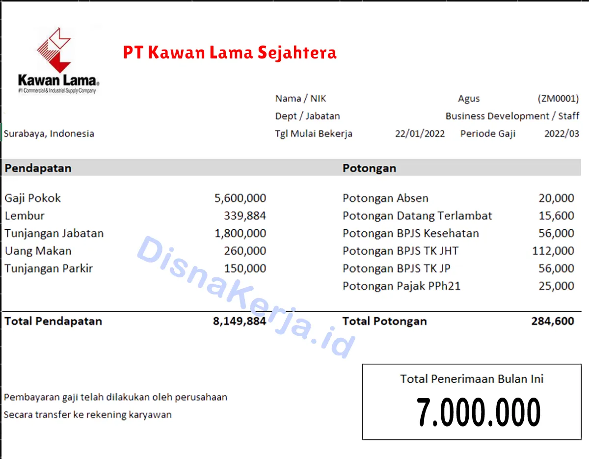 Slip Gaji PT Kawan Lama Sejahtera