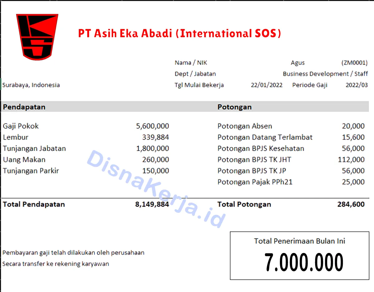 Slip Gaji PT Krakatau Engineering Corp.