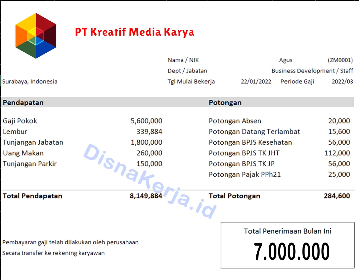 Slip Gaji PT Kreatif Media Karya