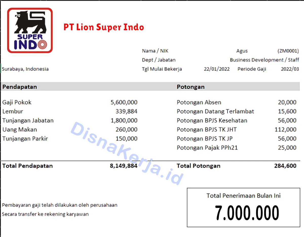 Slip Gaji PT Lion Super Indo