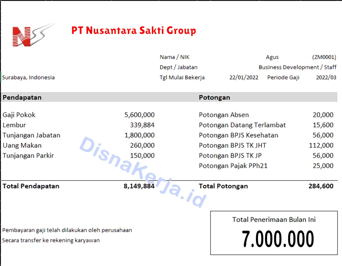 Slip Gaji PT Nusantara Sakti Group