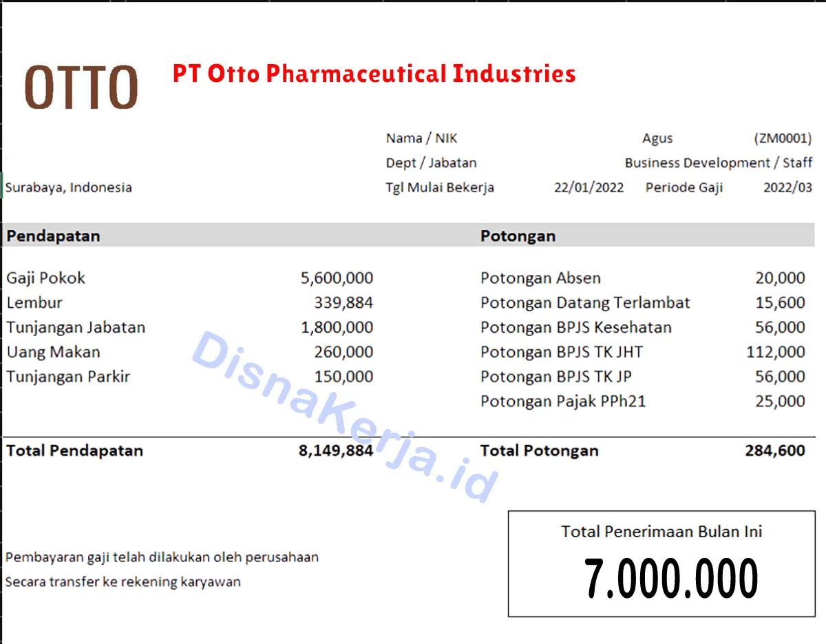 Slip Gaji PT Otto Pharmaceutical Industries