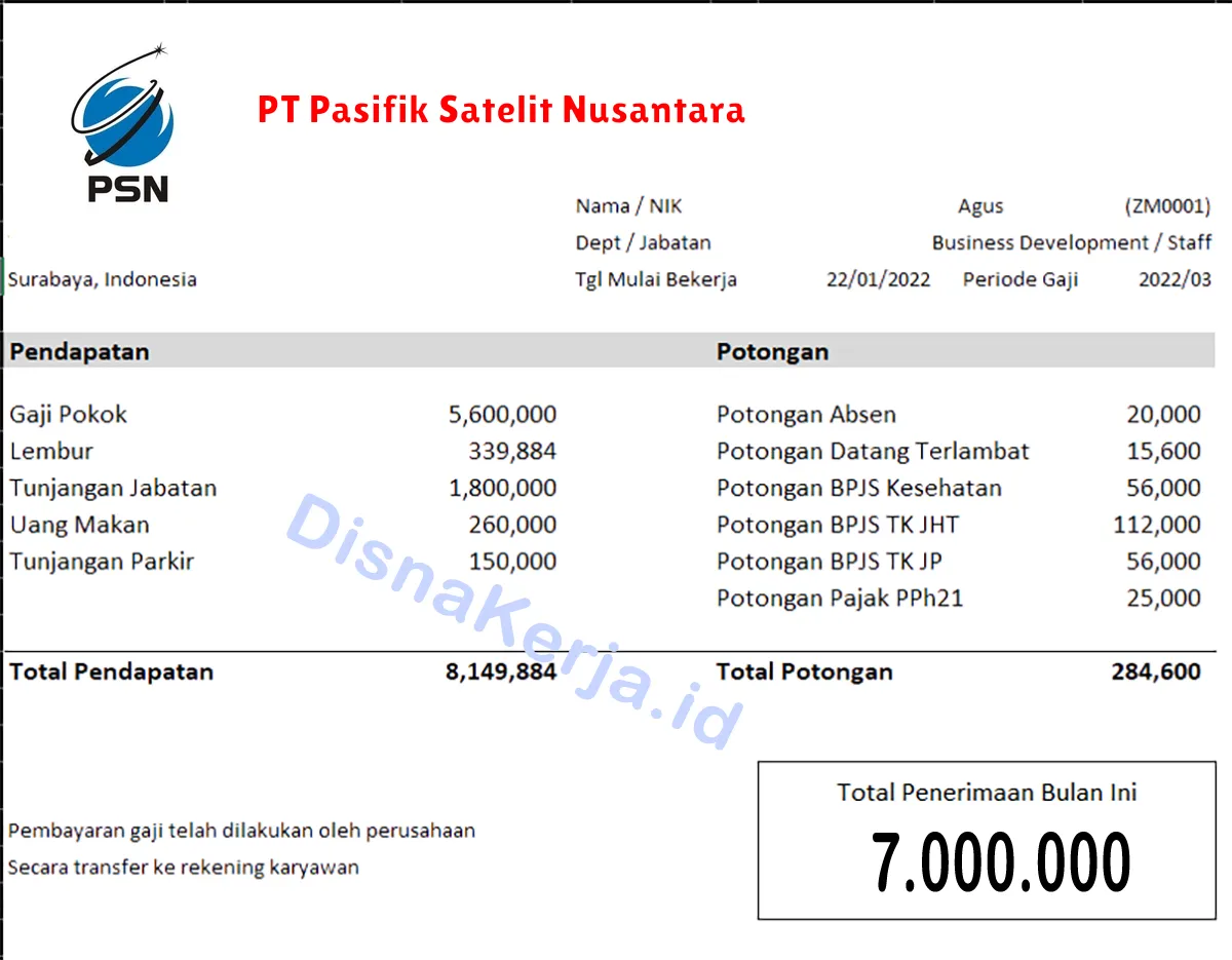 Slip Gaji PT Pasifik Satelit Nusantara