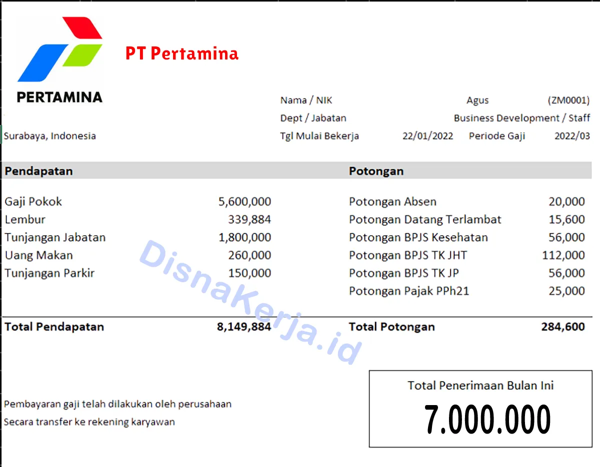 Slip Gaji PT Pertamina