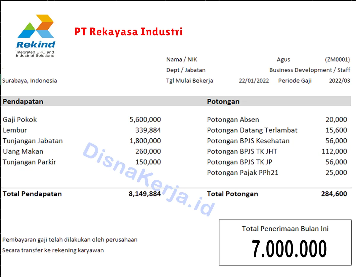 Slip Gaji PT Rekayasa Industri