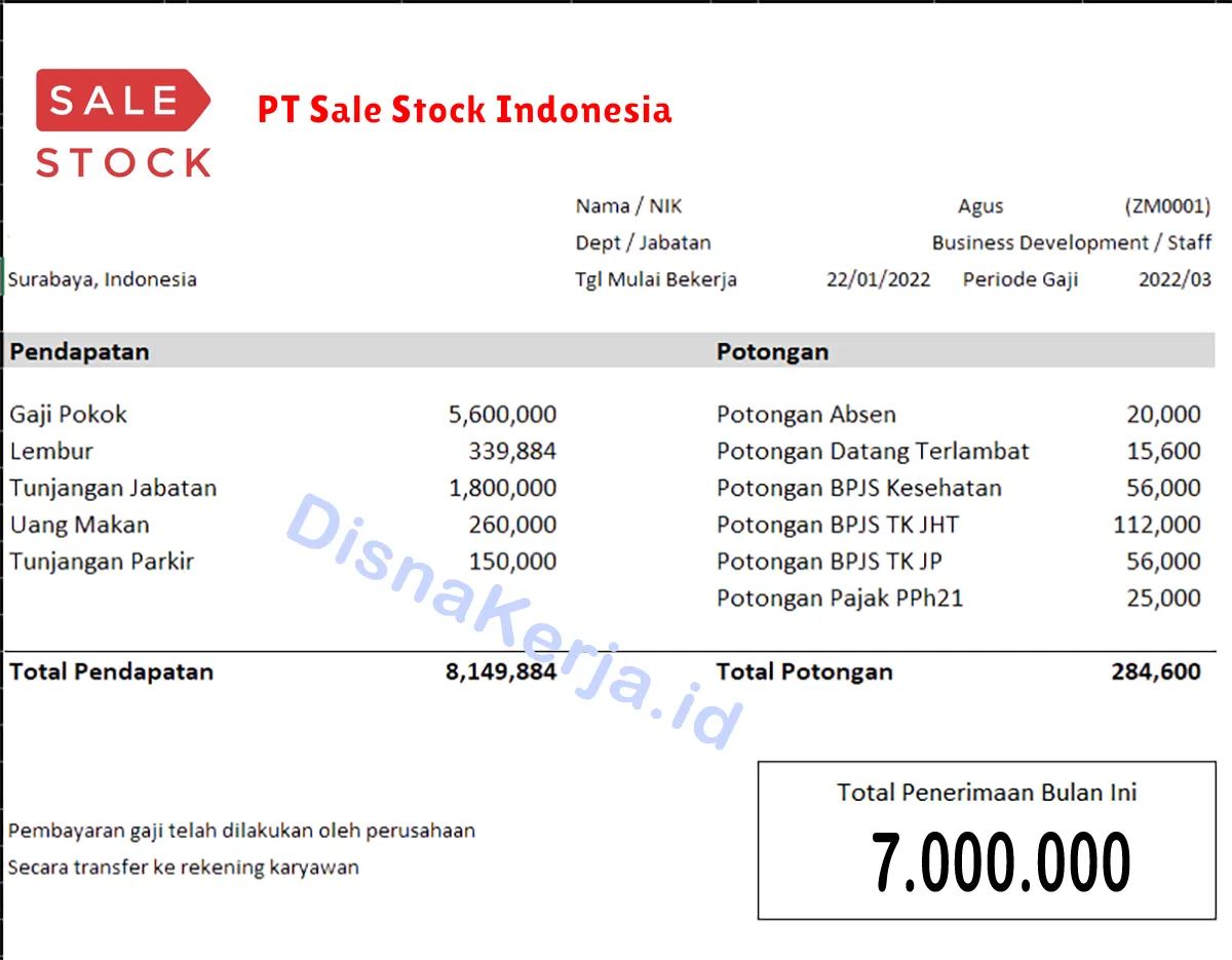 Slip Gaji PT Sale Stock Indonesia