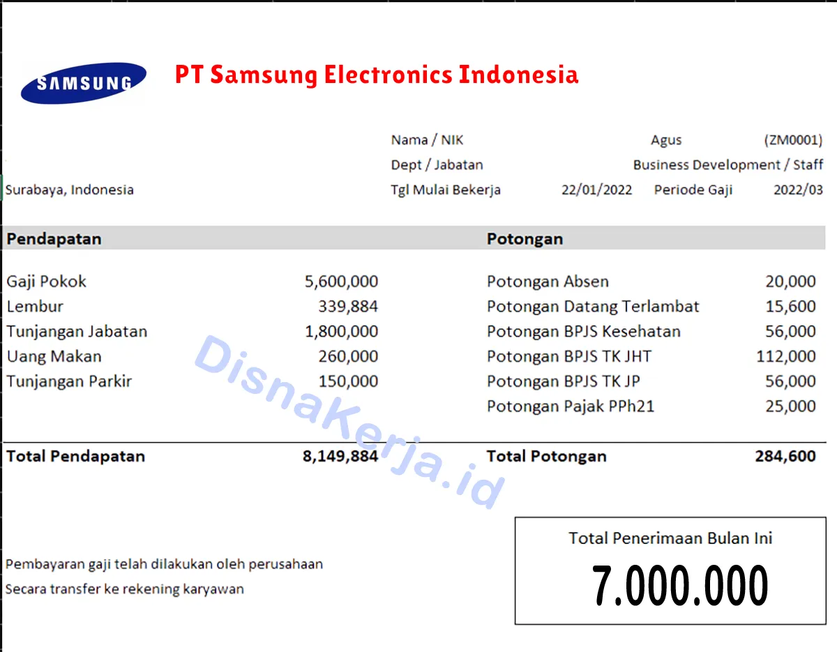 Slip Gaji PT Samsung Electronics Indonesia