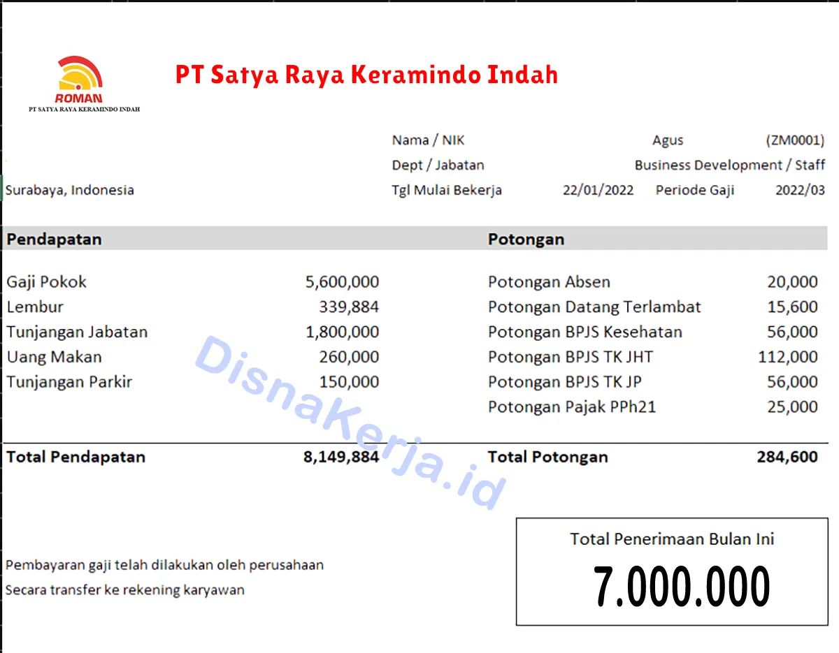 Slip Gaji PT Satya Raya Keramindo Indah