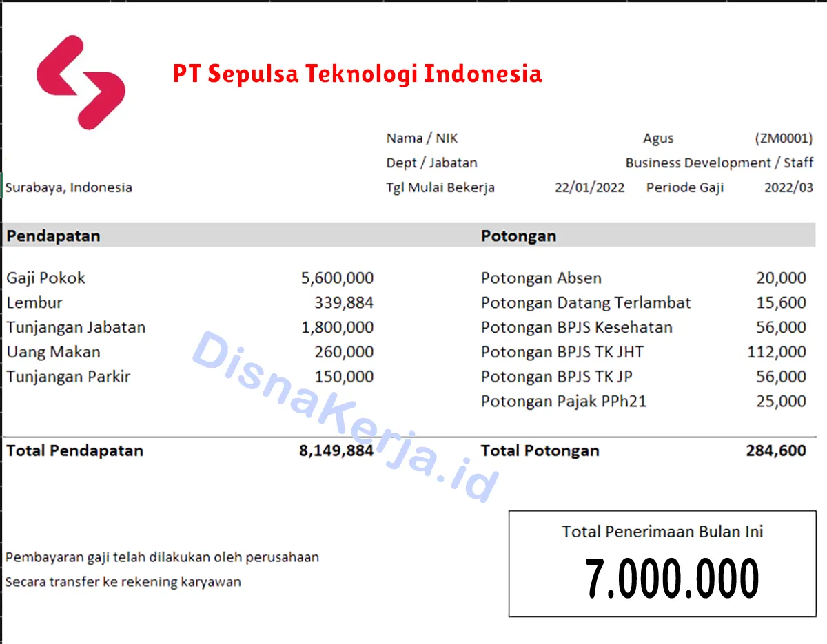 Slip Gaji PT Sepulsa Teknologi Indonesia