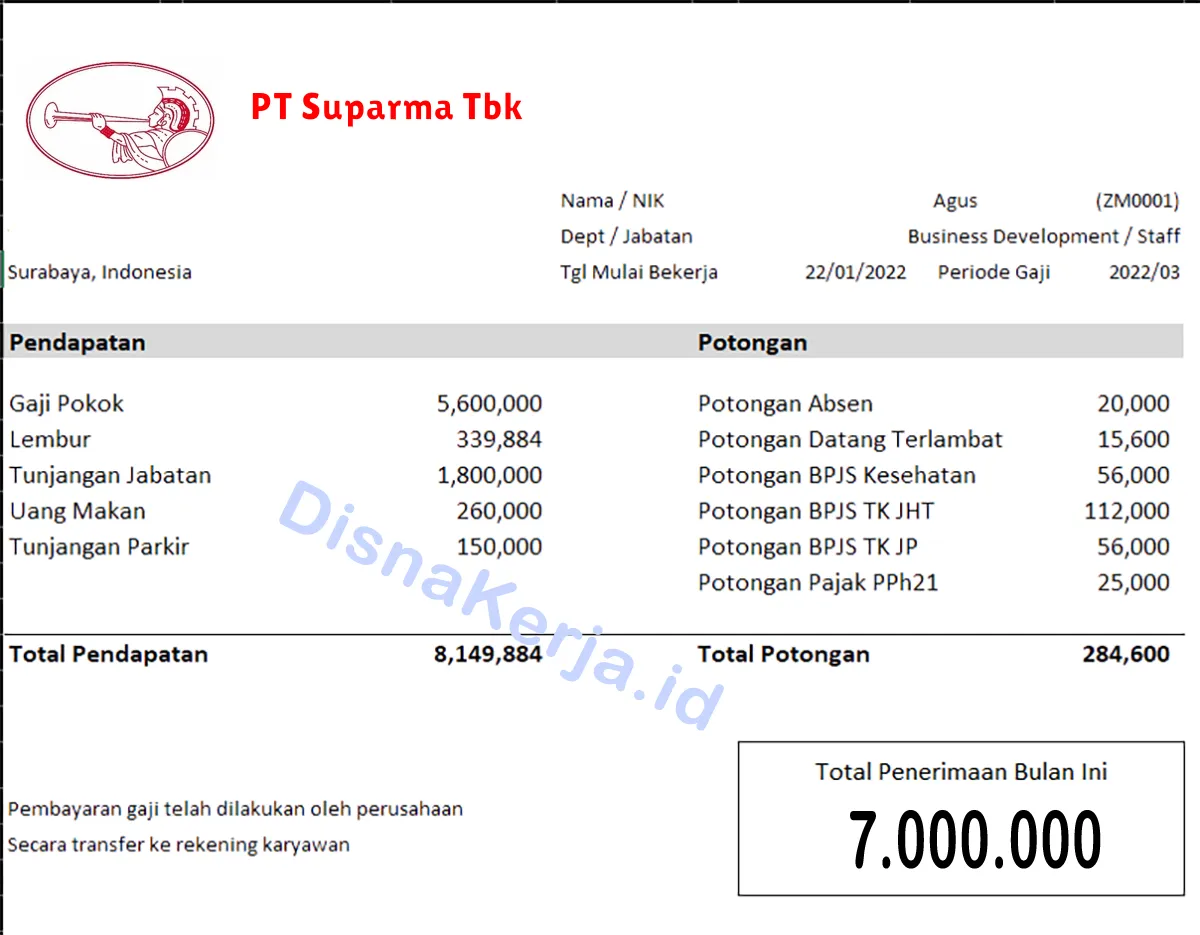 Slip Gaji PT Suparma Tbk