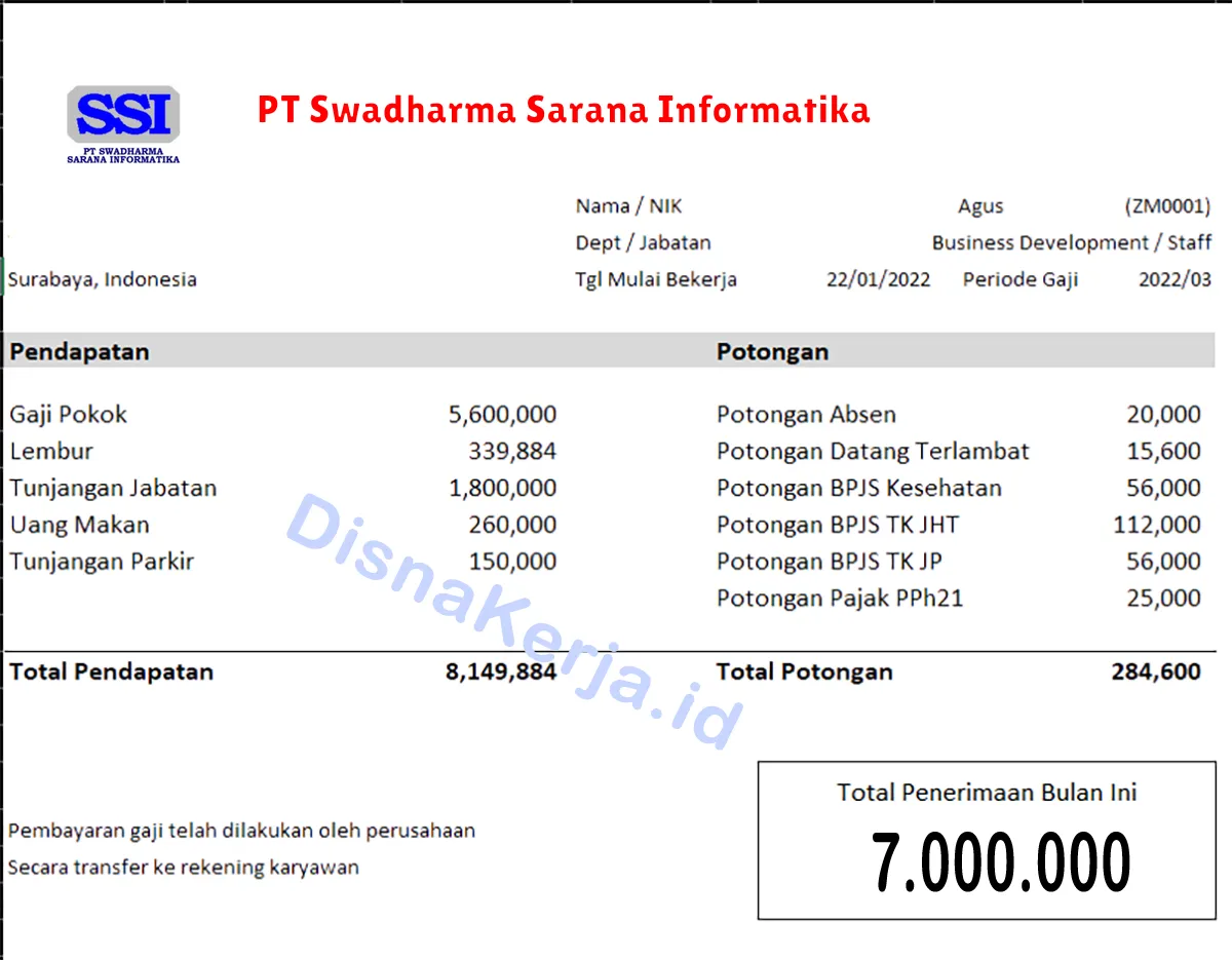 Slip Gaji PT Swadharma Sarana Informatika