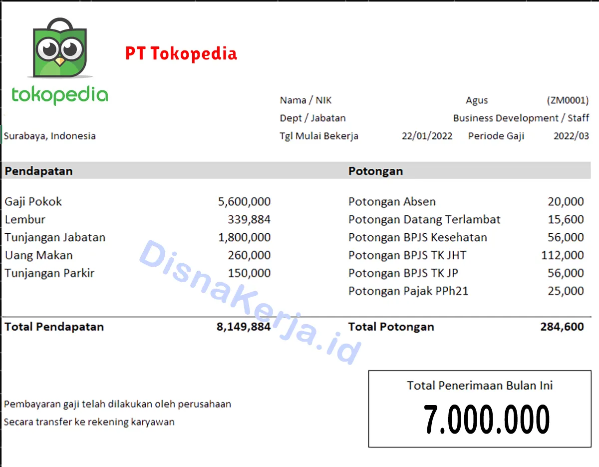 Slip Gaji PT Tokopedia