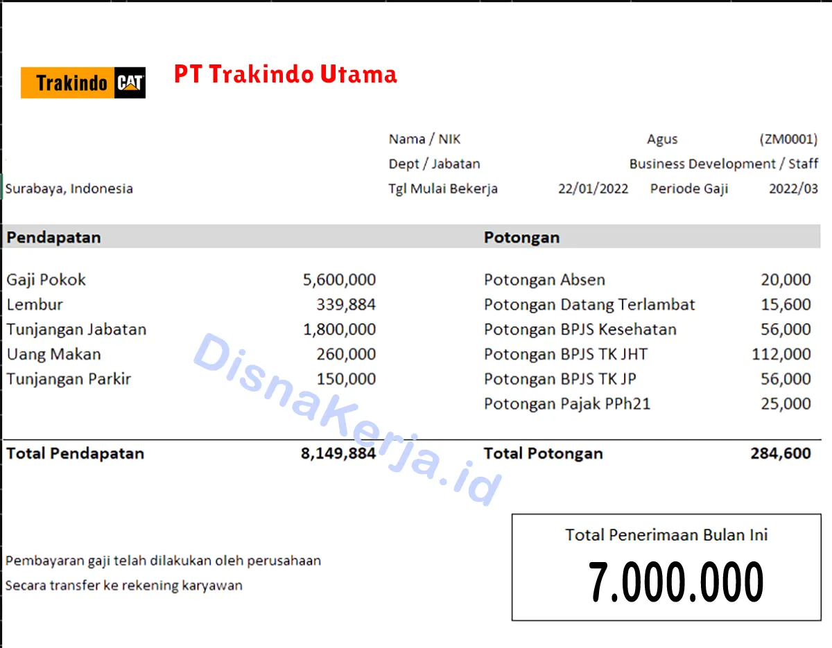 Slip Gaji PT Trakindo Utama