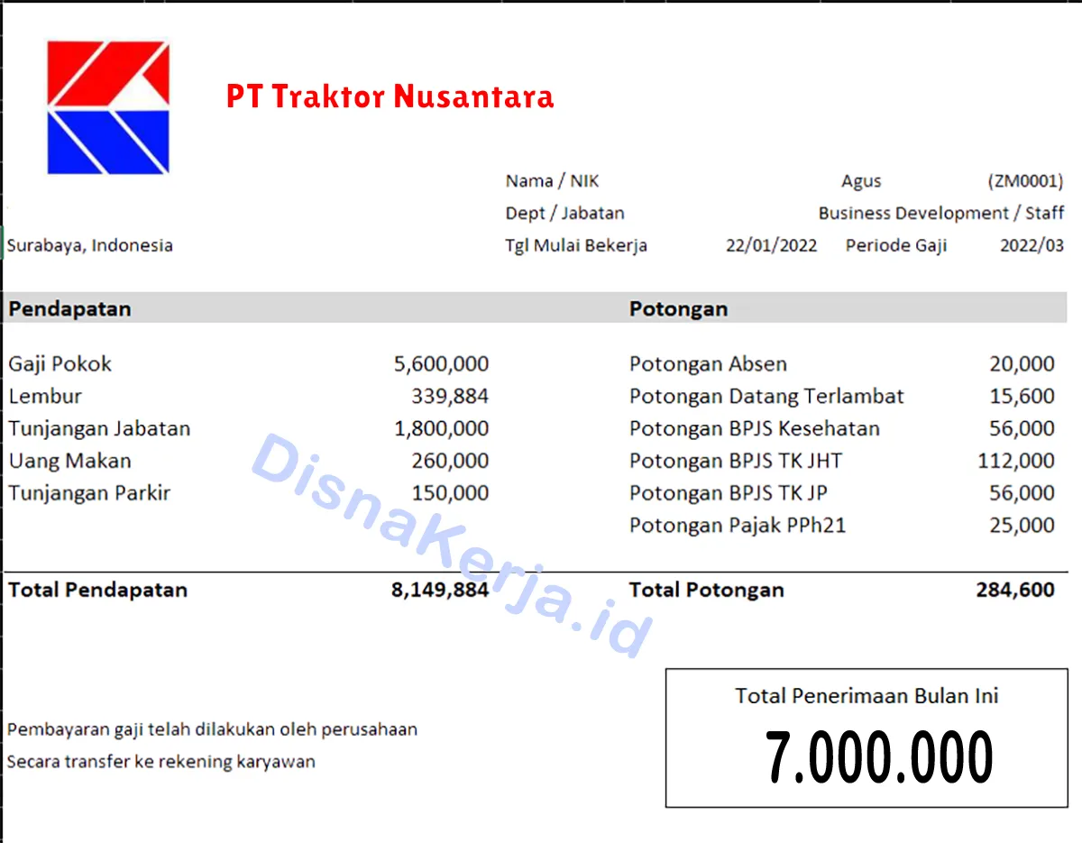 Slip Gaji PT Traktor Nusantara