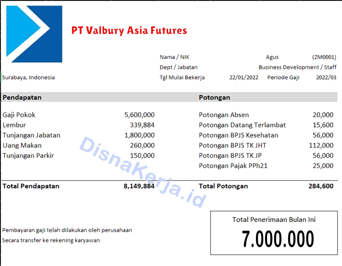 Slip Gaji PT Valbury Asia Futures