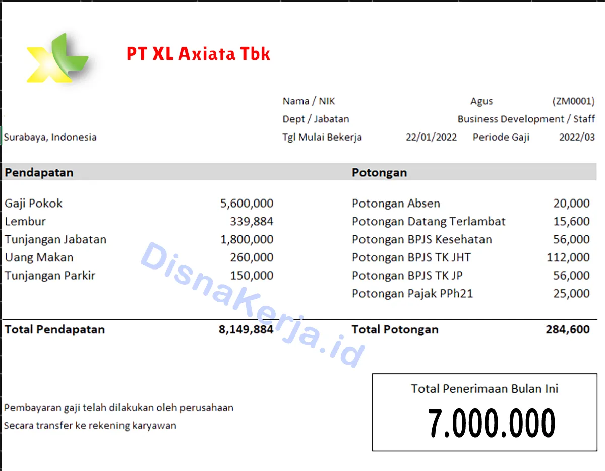 Slip Gaji PT XL Axiata Tbk