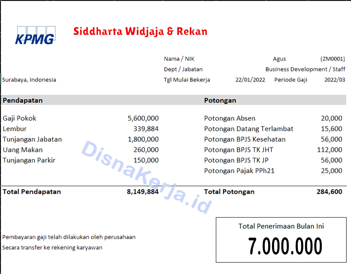 Slip Gaji Siddharta Widjaja & Rekan